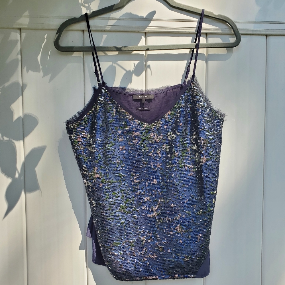 Miss Me medium blue tank top